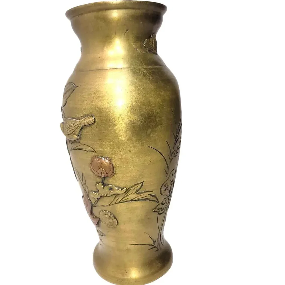7"   19th Century  Japanese Meiji Period  Bronze / Copper Mixed Metal Vase - Picture 4 of 10